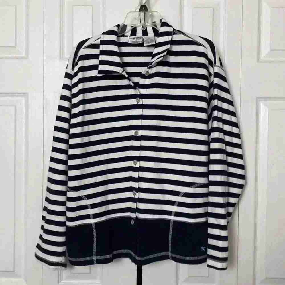 Striped Button-Front Jacket - Navy & White